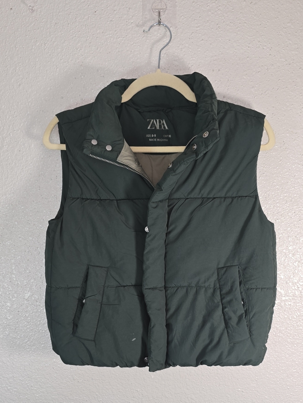 ZARA Girls Dark Green Quilted Puffer Vest